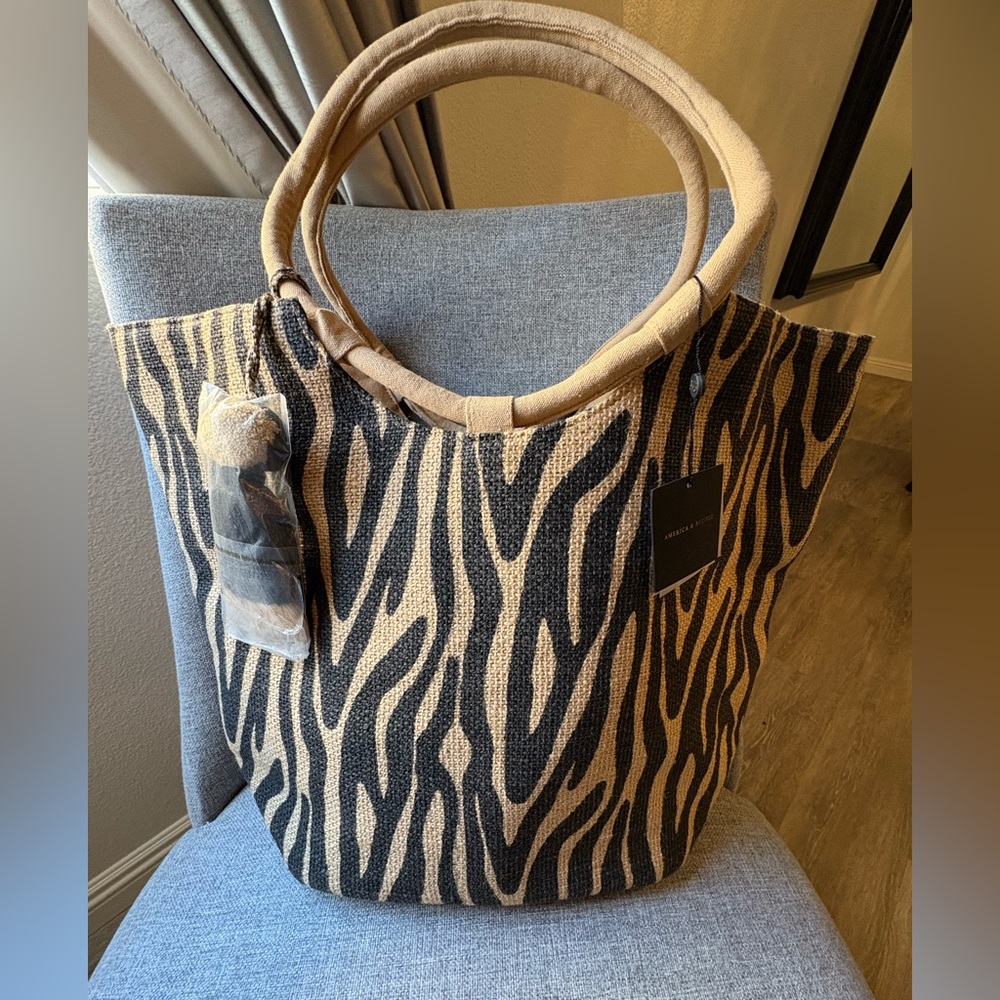 NWT America and Beyond Zebra Jute Tote